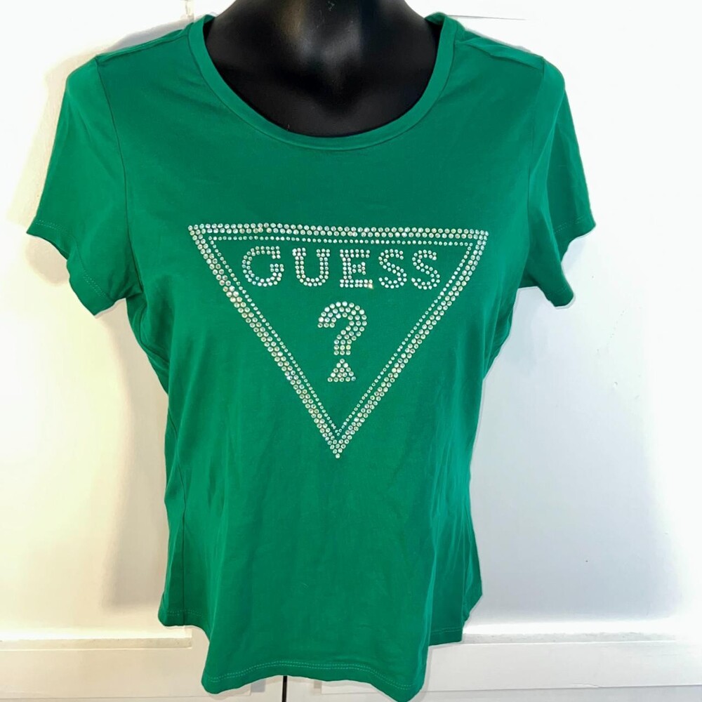 Guess Women's Green and Silver T-shirt